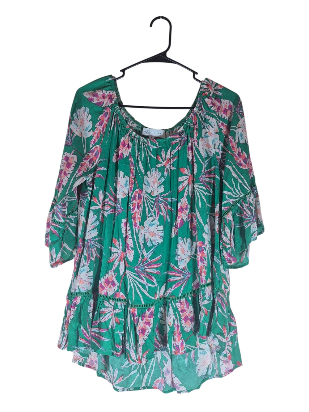 Fever Green Floral Peasant Tunic with Pink & White Accents